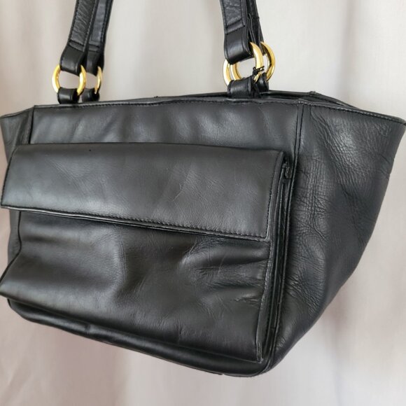 Laura Scott Genuine Leather Purse hobo handbag double handle black lotsa pockets - Picture 2 of 13